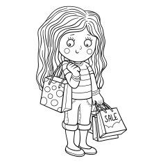 Coloring book (girl with shopping bags)