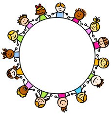 multi ethnic happy children holding hands with banner cartoon illustration