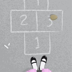 Schoolgirl playing hopscotch at the school illustration vector