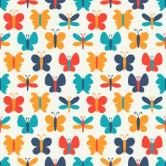 Retro seamless vector pattern of colorful butterfly silhouettes