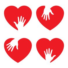 Set of Heart icons with caring hand