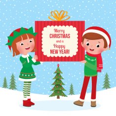 Children hold a big Christmas gift