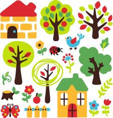 cute tree and animal set