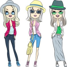 Vector beautiful fashion hipster girls in hats and glasses