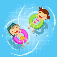 Two kids in the swimming pool