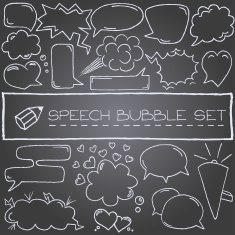 Hand drawn speech bubbles with hearts and clouds chalkboard eff