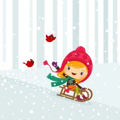 girl snow sled winter cute kid happy illustration vector myillo
