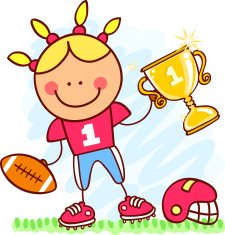 female american footballer with winner cup