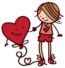 Boy holding hands with heart shaped balloon