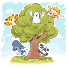 Kids and endangered animals are playing