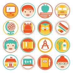 School & Education - Circle Icons Seals