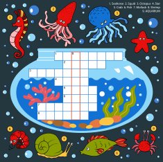 Vector color crossword education game about fish free image download