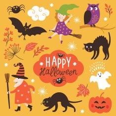 Set of cute vector Halloween elements