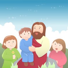 Jesus Christ with Children Cartoon