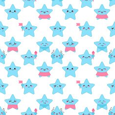 Vector kawaii stars seamless pattern with emotional faces