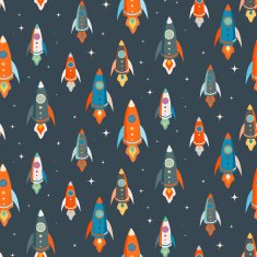 Seamless vector pattern of colorful spaceships