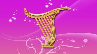 Golden harp on a purple background