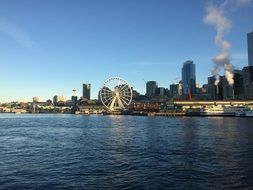 distant view of a ferris wheel in seattle