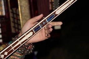 string musical instrument in woman’s hand