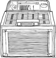 Black and white drawing of the music box