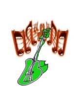 drawing of a green guitar with musical notes