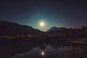 amazing moonshine lake reflection night