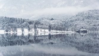 winter lake water reflection snow cold landscape