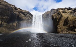 bright waterfall rainbow river water nature