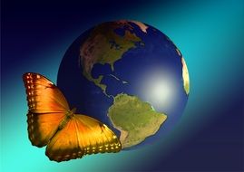 earth globe and butterfly drawing