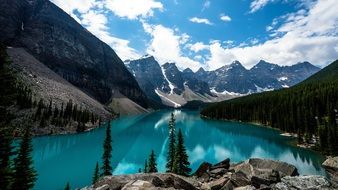 landscape with mountains , clear blue river and forest