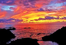 colorful sunset with clouds on the sea