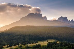 distant view of mountains in the clouds