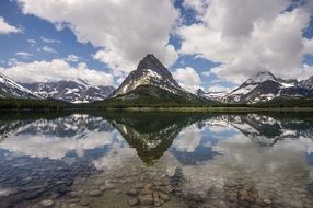 reservoir panorama on the background of rocks