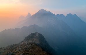 mountains landscape in fog