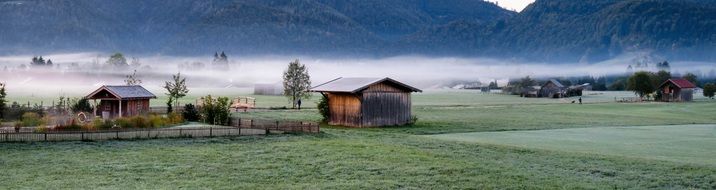 Panorama of the frosty rural landscape in autumn