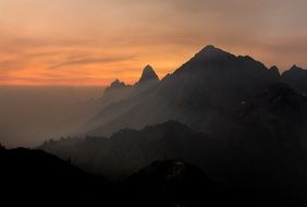 mountain range at sunset