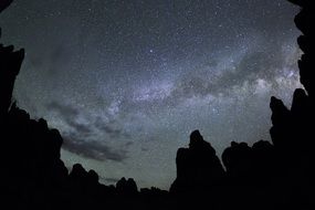 Night view of the rocks on the background of the Milky Way in Canyonlands National Park, Utah, USA