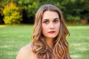 photo of blonde with red lips