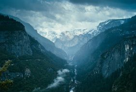 dark panorama of the canyon in Yosemite National Park