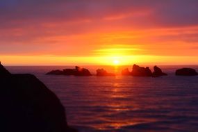 Sea rocks at sunset