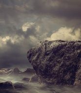 Mystery rock in fog