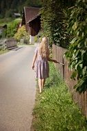 girl with long hair in the village