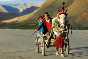 People on the horse transport in Tibet