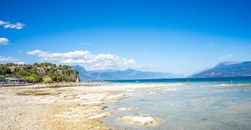 Tropical lake beachr mountain view