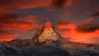 snowy Matterhorn at sunset