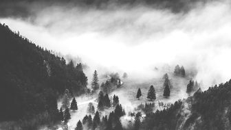 mist in valley, mountain landscape