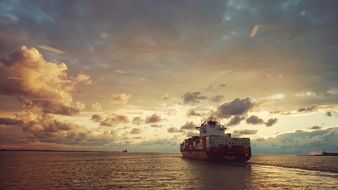 ship in the rays of the evening sun