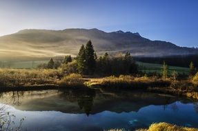 tranquil landscape, mountain range mirroring on water