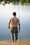 man with a fishing rod on the lake