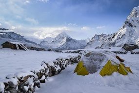 tent in the snowy mountains